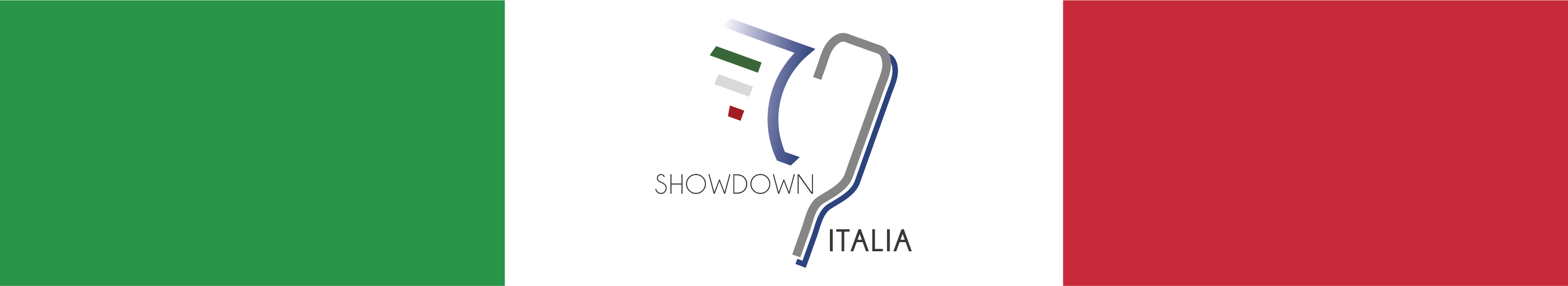 Tricolore italiano con al centro una paletta da Showdown alata e la scritta Showdown Italia.