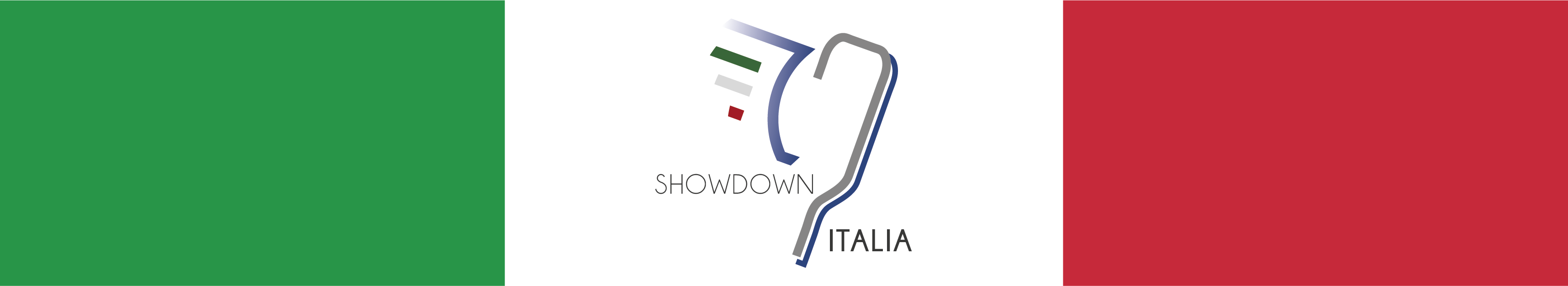 The Italian flag with the winged Showdown bat and the inscription Showdown Italia.