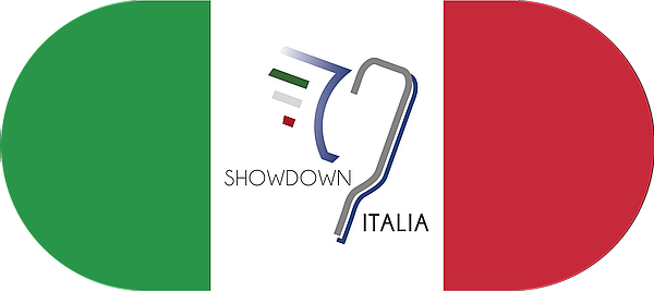 Tricolore italiano con al centro una paletta da Showdown alata e  la scritta Showdown Italia.